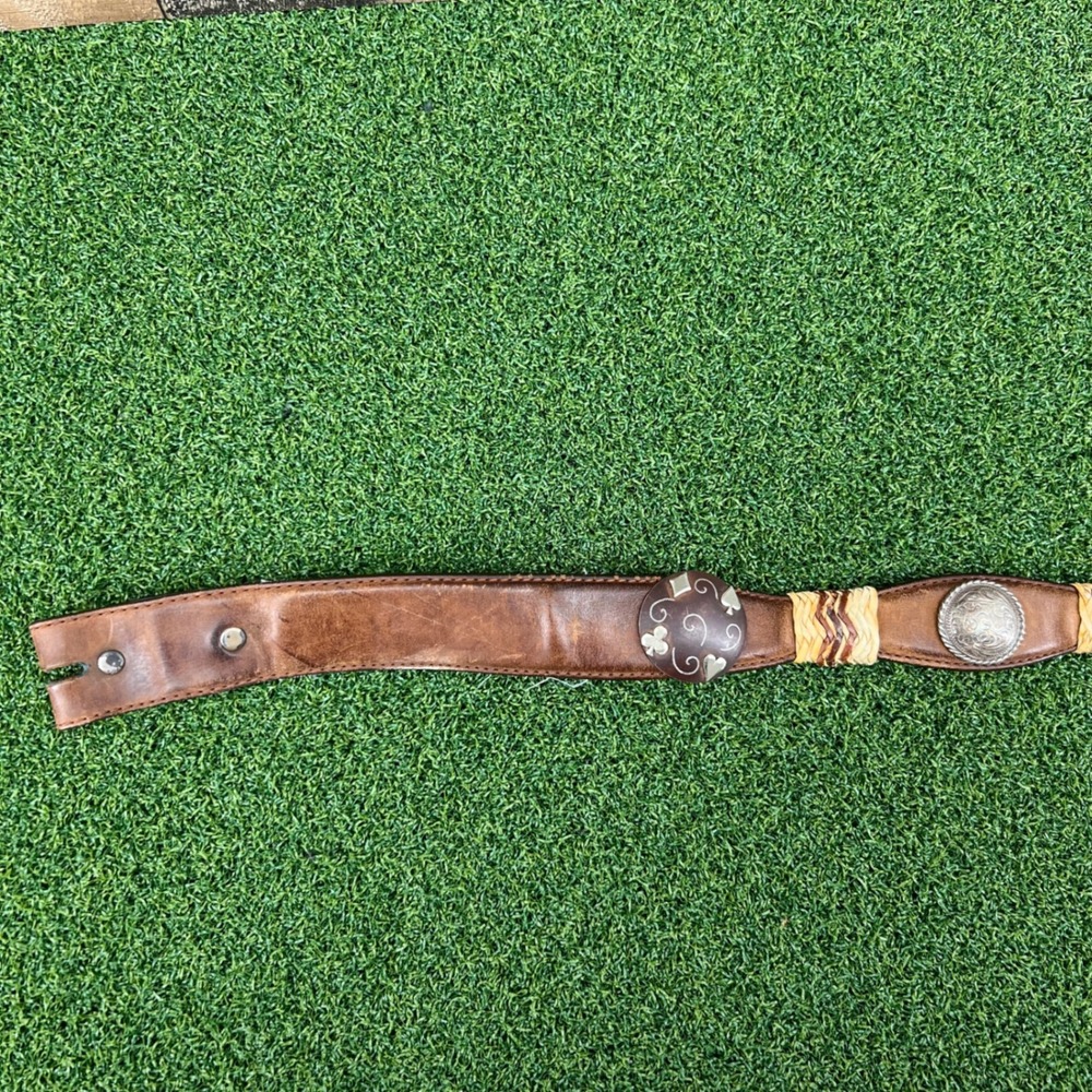 Vintage Tony Lama Western Leather Belt Woven Straw Concho Boho Cowgirl Belt 44 - Picture 4 of 13